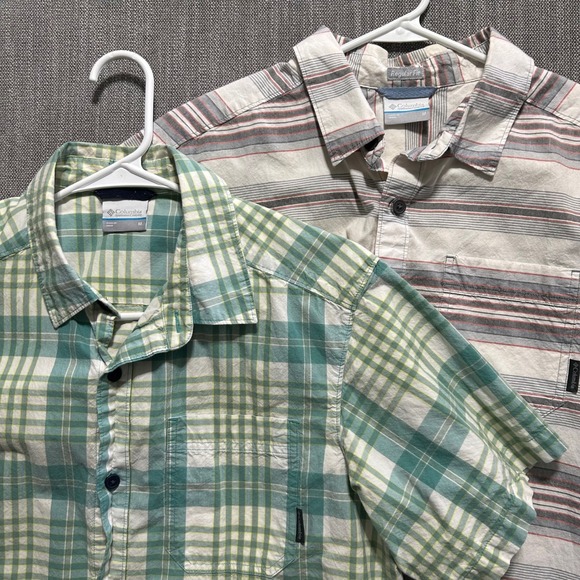 Columbia Other - Columbia Mens Short Sleeve Button Up Shirt Lot 2 Plaid Striped Cotton Green M